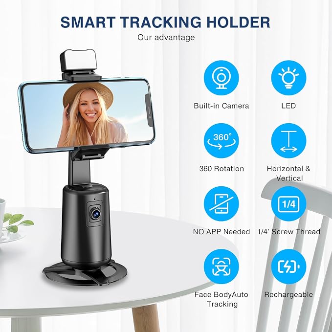 Auto Face Tracking Tripod 360° Rotating Cell Phone Photo and Video Kits Stand - Image 2