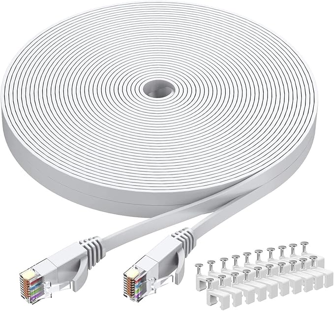 BUSOHE Cat6 Ethernet Cable 40 FT White, Cat-6 Flat RJ45 Computer Internet LAN by BUSOHE