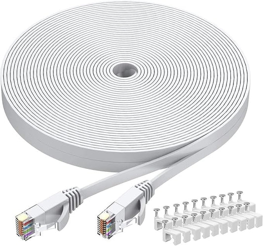 BUSOHE Cat6 Ethernet Cable 40 FT White, Cat-6 Flat RJ45 Computer Internet LAN by BUSOHE