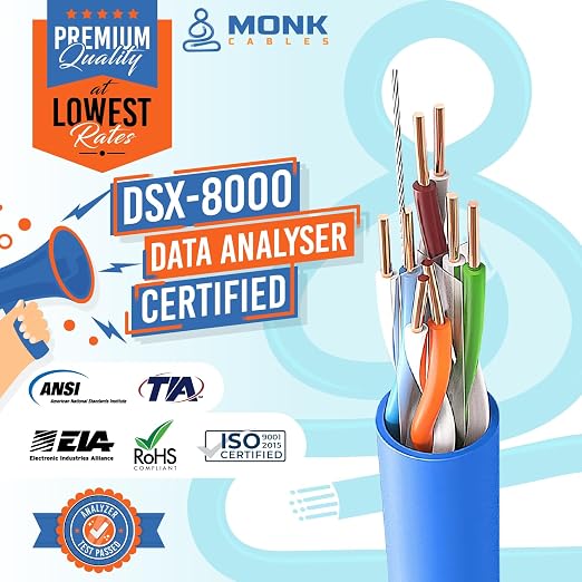 MONK CABLES | CAT6 Plenum Cable 1000ft | UTP, 550MHz | DSX-8000 Certified | - Image 3