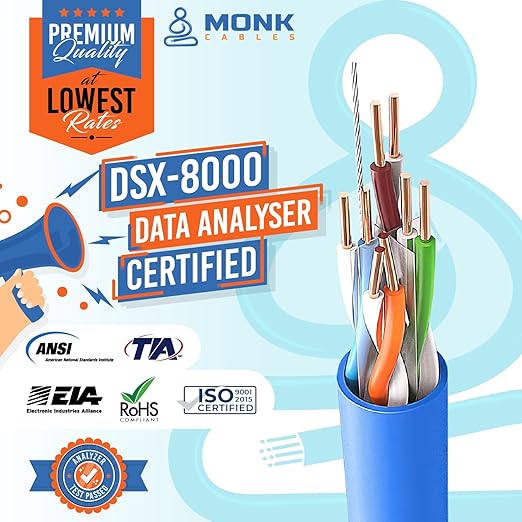 MONK CABLES | CAT6 Plenum Cable 1000ft | UTP, 550MHz | DSX-8000 Certified | - Image 3