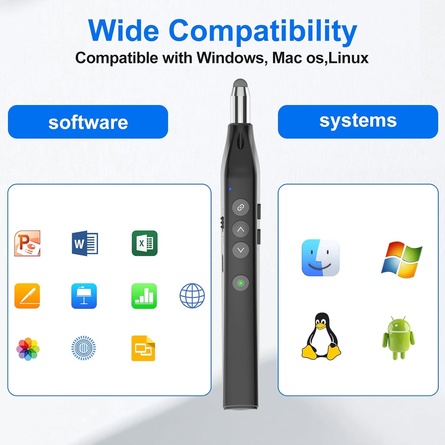 Presentation Clicker Telescopic Pointer: Powerpoint Remote Wireless Presenter Green Laser Stylus Pen for Touch Screen, Google Slide Smart Board Retractable Stick for Mac Computer (Rechargeable)