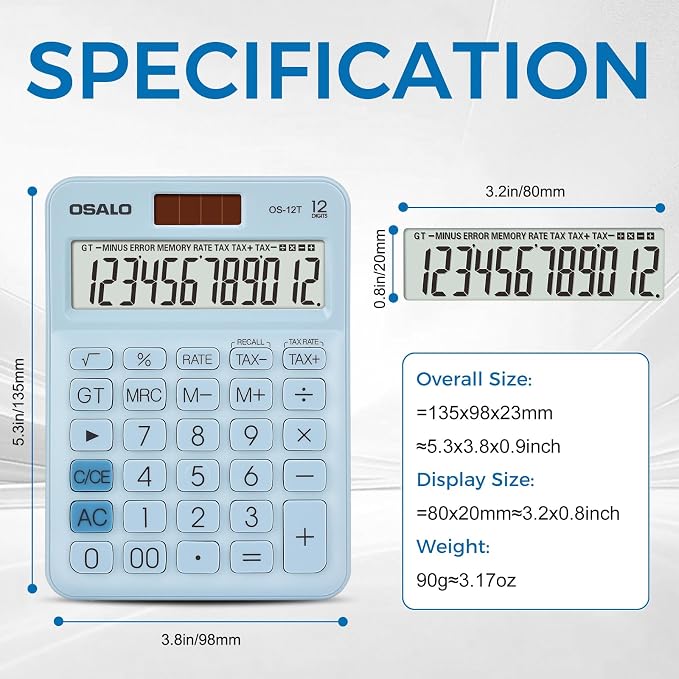 Pocket Small Size Desk Calculator, 12 Digit Large LCD Display, Basic Tax - Image 3
