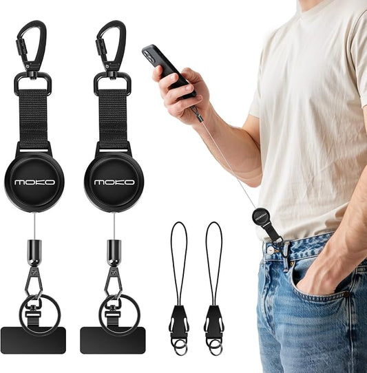 MoKo Anti-theft Phone Tether, Phone Lanyard & Keychain Retractable Steel Line by MoKo