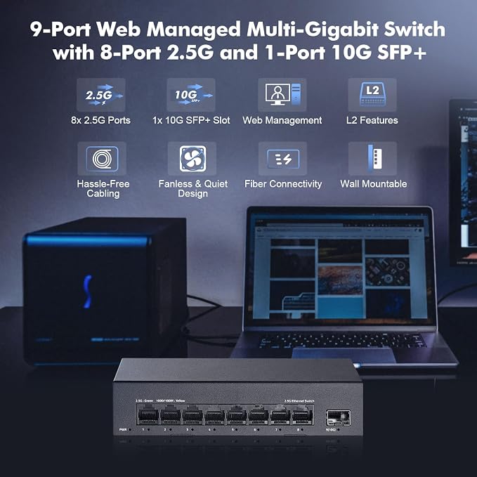 8 Port 2.5G Managed Switch, 8 x 2.5Gbps Base-T Ports and 10G SFP+ Slot - Image 2
