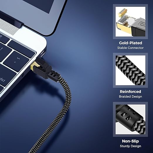 Cat 8 Ethernet Cable 30FT, High-Speed Braided Internet Cable Network Cord - Image 4
