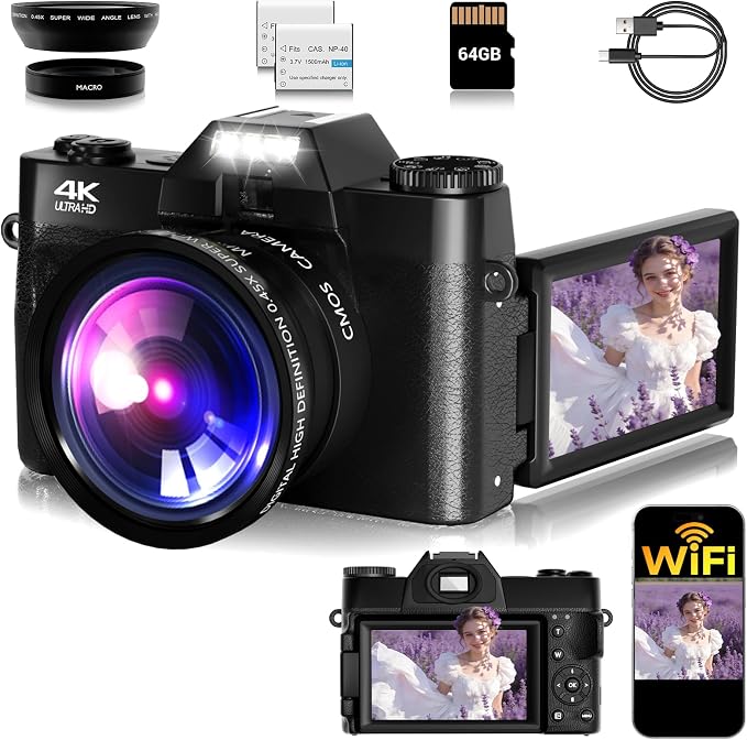Camera Digital, 75MP WiFi 4K Vlogging Video Camera by SMARTKLIK