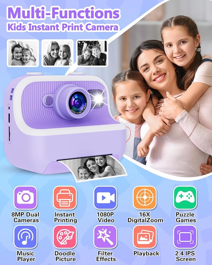 Instant Print Camera for Kids, Christmas Birthday Gifts for Girls Boys - Image 2