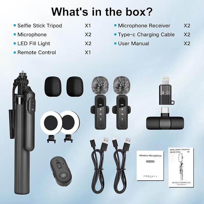 Vlogging Kit for iPhone/Android, Metal Selfie Stick Tripod for iPhone - Image 6