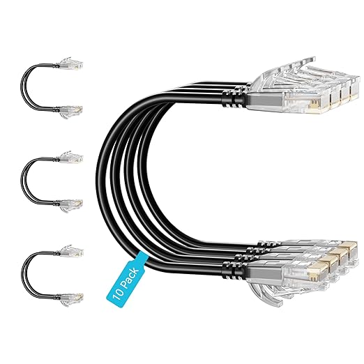 Cat6 Slim Patch Cables 5 Feet 10-Pack Black, Cat6a Patch Cables 10Gbps 550MHz by Unknown