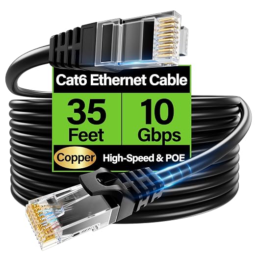 Cat6 Ethernet Cable 10Gbps 35 ft, UTP Ethernet Cable Cat 6, Flexible Bare by Unknown