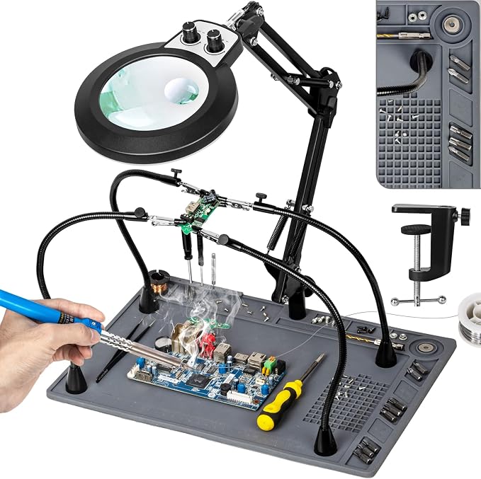 Silicone Mat Helping Hands Soldering Station, 30X/10X Magnifying Glass by HOME