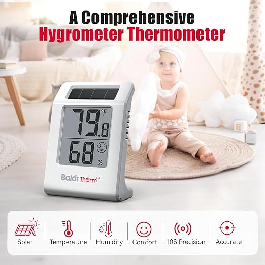 BaldrTherm Digital Thermometer and Humidity Meter, Solar-Powered 2.2" Indoor - Image 6