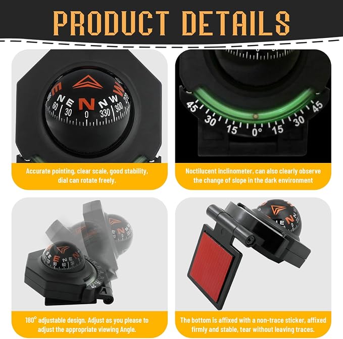 180-Degree Adjustable Car Dashboard Compass - Image 3