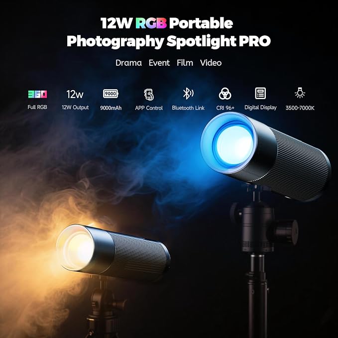 PHOTOOLEX PRO 12W Portable RGB Photography Spotlight, 360 ° Full Color - Image 2