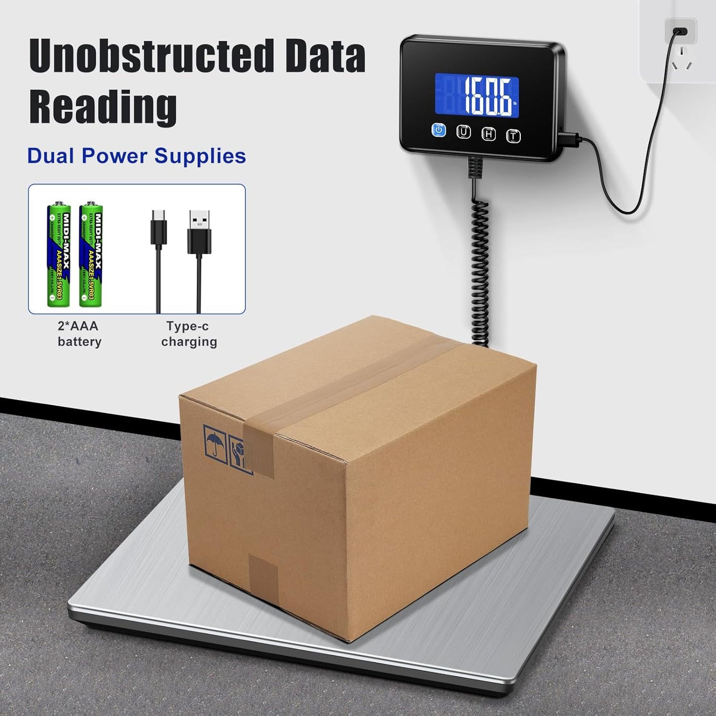 Shipping Scale, 660lbs Heavy Duty Digital Postal Scale for Packages, 0.35oz High Accurate Postage Scale for Small Business, Luggage, Home Use, Battery & Charging Cable Include