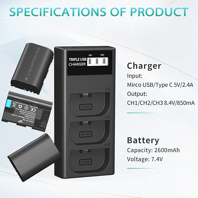 LP LP-E6 LPE6N Battery Charger Pack - Image 6