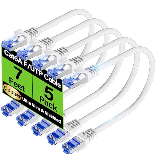 Cat6A Ethernet Cable Shielded 10Gbps 7 ft, Slim Shielded Ethernet Cable Cat 6 by Unknown