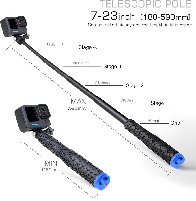GEPULY 7''-23''Waterproof Pole Selfie Stick Pocket Size Underwater Handle Grip - Image 2