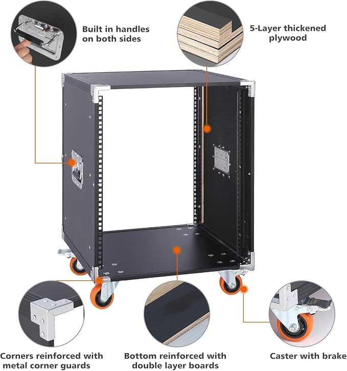 Movable AV Gear Rack 12U 19in Mobile Floor Standing Network Device Storage - Image 4