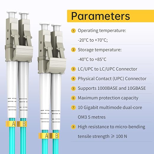 OM3 LC to LC Fiber Patch Cable 5m, Duplex 50/125μm Multimode Jumper, 10GB 40GB - Image 6