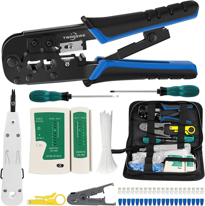 RJ45 Crimp Tool Kit for Cat5 Cat5e Cat6, Ethernet Crimper Toolkit by YWNEGWE