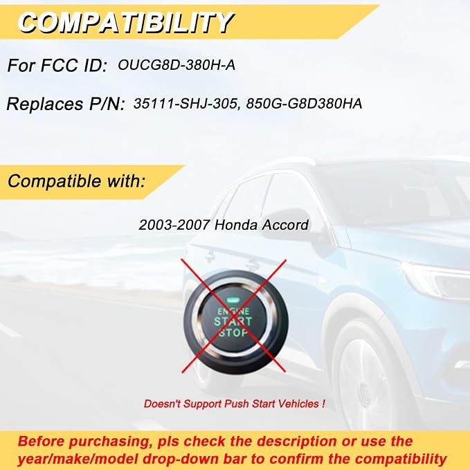 Vurkcy Key Fob Replacement for 2003-2007 Honda Accord Car Keyless Entry Remote - Image 2