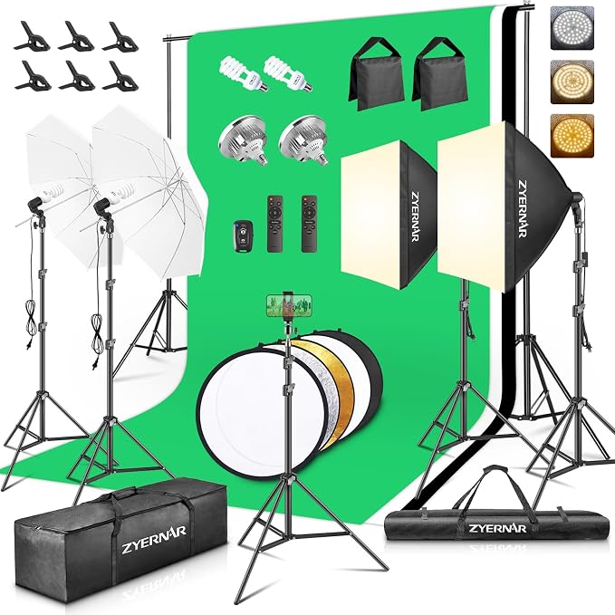 Photography Lighting kit with Backdrops, 8.5x10ft Backdrop Stands, Zyernar LED by Zyernar