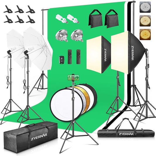 Photography Lighting kit with Backdrops, 8.5x10ft Backdrop Stands, Zyernar LED by Zyernar