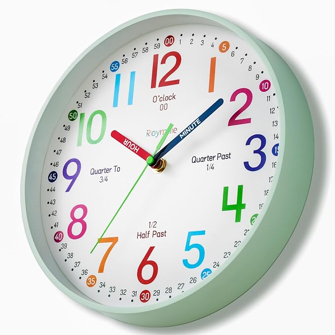 Roymnie Wall Clock 8 Inch for Kids Learning to Tell Time Easily Non Ticking - Image 2
