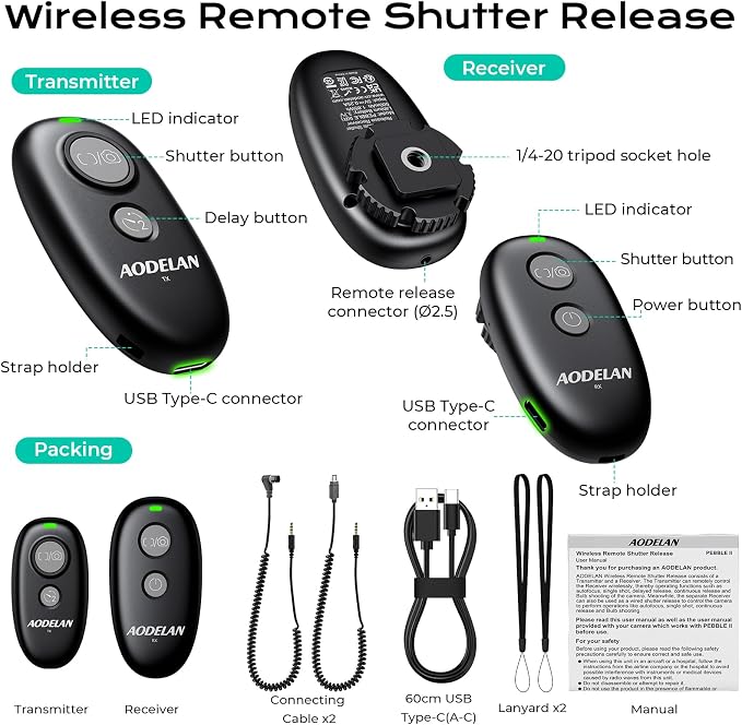 AODELAN USB-C Rechargeable Wireless Camera Remote Shutter Release - Image 8
