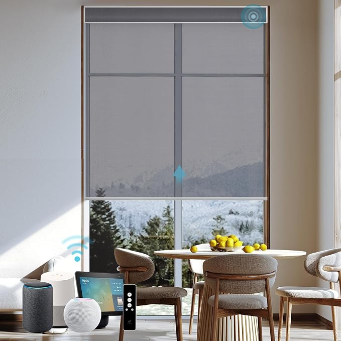 SmartWings Motorized Light Filtering Roller Shades 60% Blackout Work by SmartWings