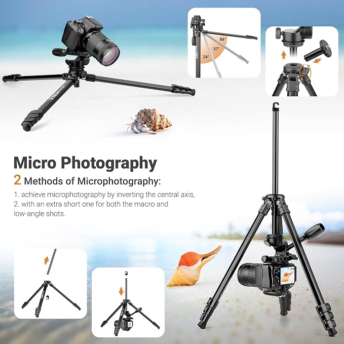 Joilcan 66" Travel Tripod for Camera, Aluminum Compact Tripod - Image 6