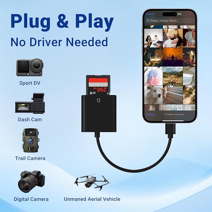 USB C SD Memory Card Reader, Type C Camera Adapter Trail Viewer - Image 5