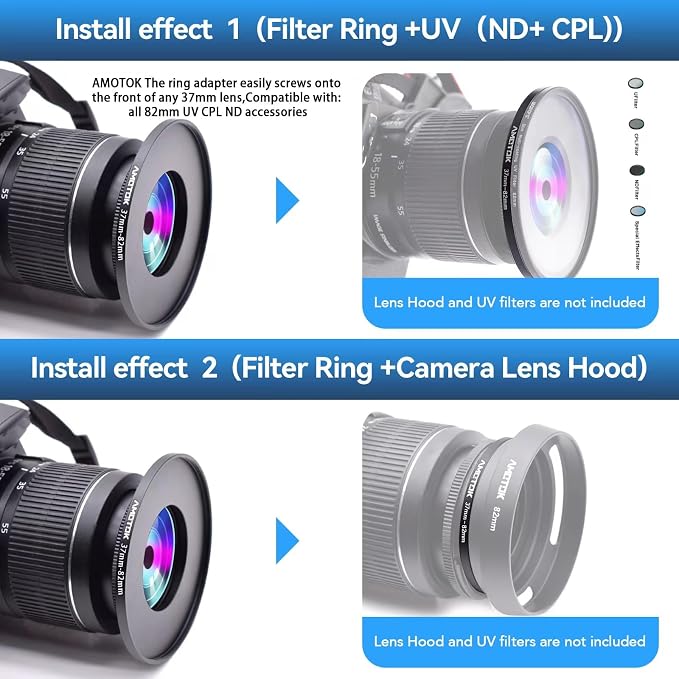 37mm Lens to 82mm Camera Lens Adapter, 37mm to 82mm Filter Step-up Ring Adapter - Image 6