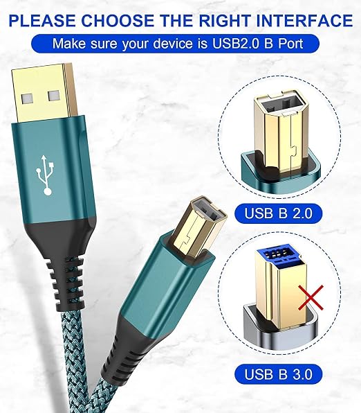 sweguard Printer Cable 10ft, USB-A to USB-B Cable, High Speed Nylon Braided - Image 4