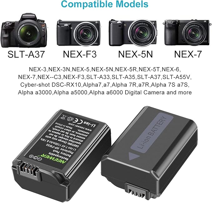 Neewer 2-Pack NP-FW50 Replacement Battery and Dual USB Charger Compatible - Image 5