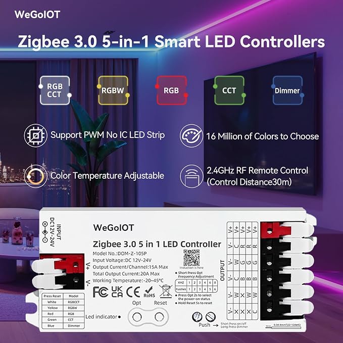 Zigbee 3.0 5-in-1 Smart LED Controllers, DIMMER WW/CW RGB RGBW RGBCCT Strips - Image 3