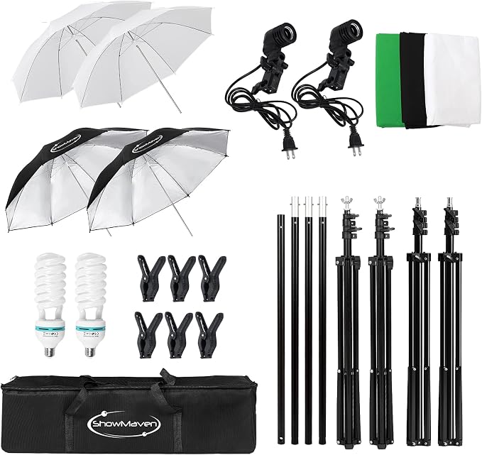 ShowMaven Photography Lighting, 6.5ft x 10ft Backdrop Stand and Umbrellas - Image 5
