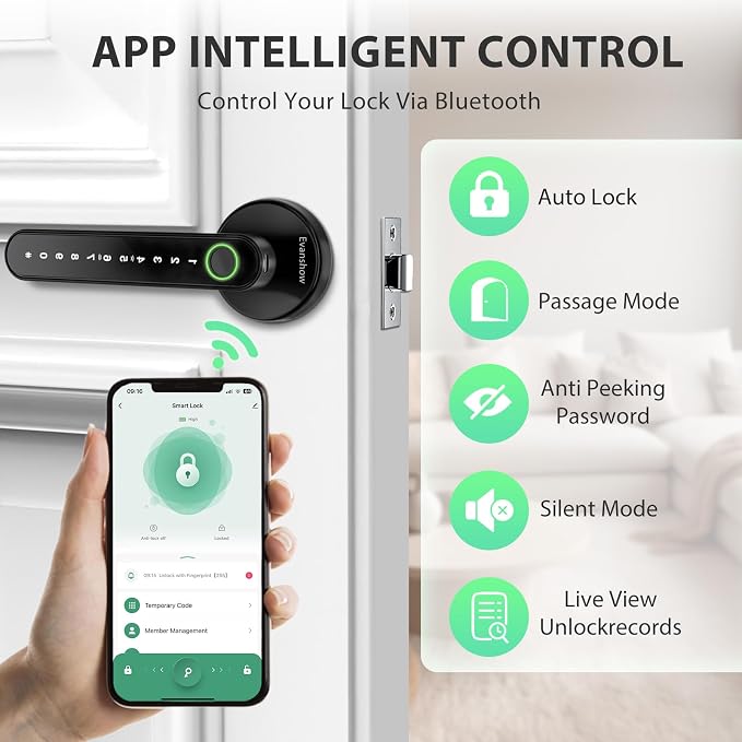Smart Door Lock with Knob, Keyless Entry Door Locks with Handle, Fingerprint - Image 6