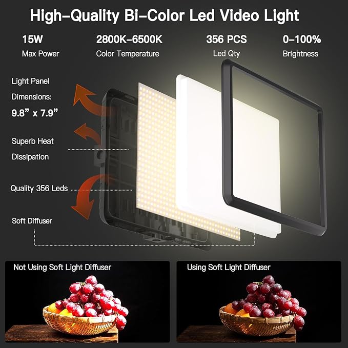 1-Pack LED Video Light Kit, NiceVeedi Photography Lighting Kit, 2800-6500K - Image 2