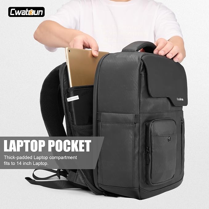 Cwatcun Waterproof Camera Backpack PU Leather Camera Bag - Image 5