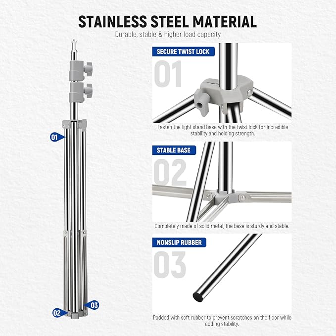 NEEWER Upgraded 75"/190cm Light Stand Stainless Steel Spring Loaded, Foldable - Image 8
