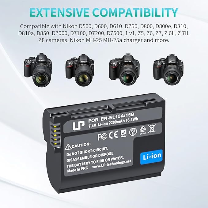 LP EN-EL15C Replacement Battery, 2200 mAh EN-EL15a/EN-EL15b Battery Compatible - Image 4