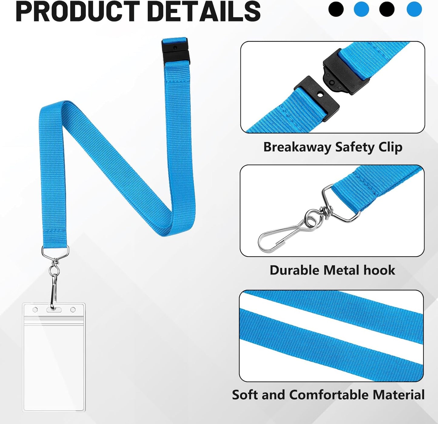 24-Pack Sky Blue Breakaway Lanyards with Waterproof Badge Holders, Metal Hook, Polyester Neck Straps for ID Cards, Events, Office, and Schools