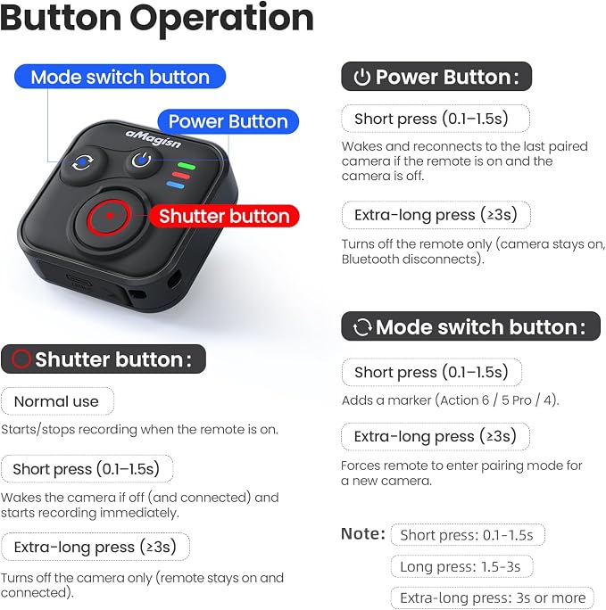 YDW Bluetooth Remote Control for DJI Osmo Action 6/Osmo Action 5 Pro/Action - Image 7