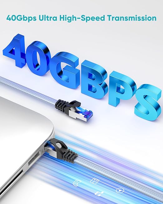 BUSOHE Cat 8 Ethernet Cable 17 ft, Nylon Braided High Speed Heavy Duty Network - Image 2