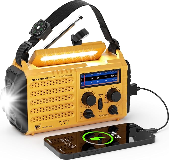 Emergency Weather Radio, 5 Ways Powered Crank Solar Radio, Portable by PPLEE