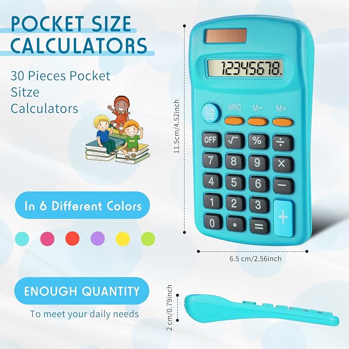 Weewooday 6 Pieces Small Basic Calculator Bulk 8 Digit Solar Battery Dual Power - Image 2