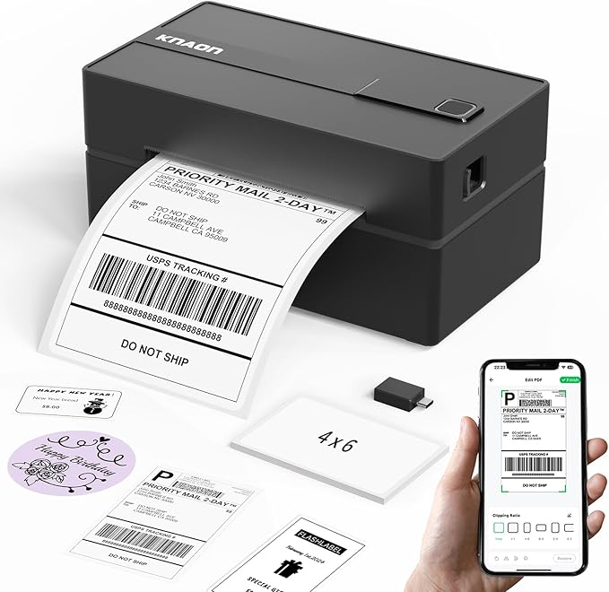 KNAON Bluetooth Thermal Shipping Label Printer, 4x6 Portable Thermal Address by KNAON